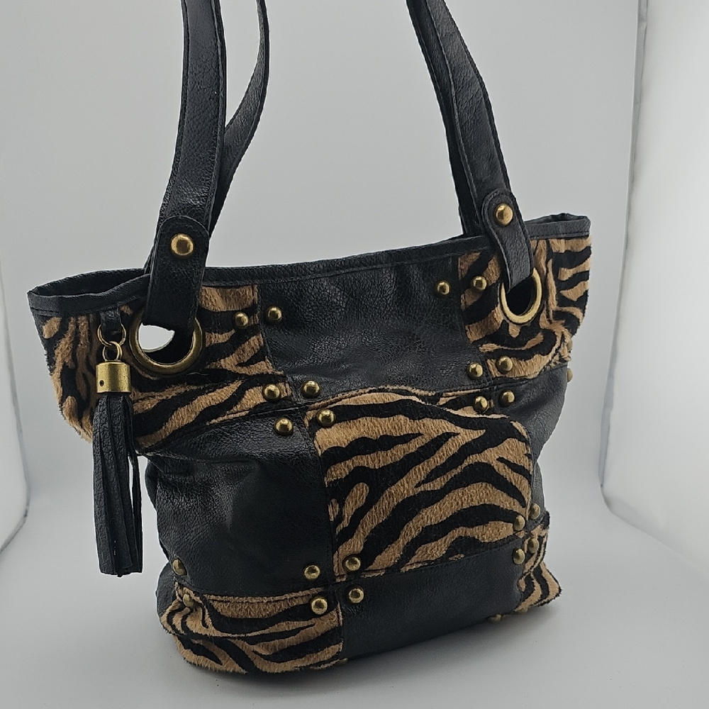 Chic Black and Brown Zebra Print Shoulder Bag